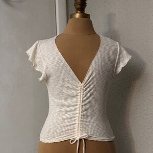 Antistar Cream V-Neck Ruched Front Blouse M Boho Coquette Girl Cottagecore